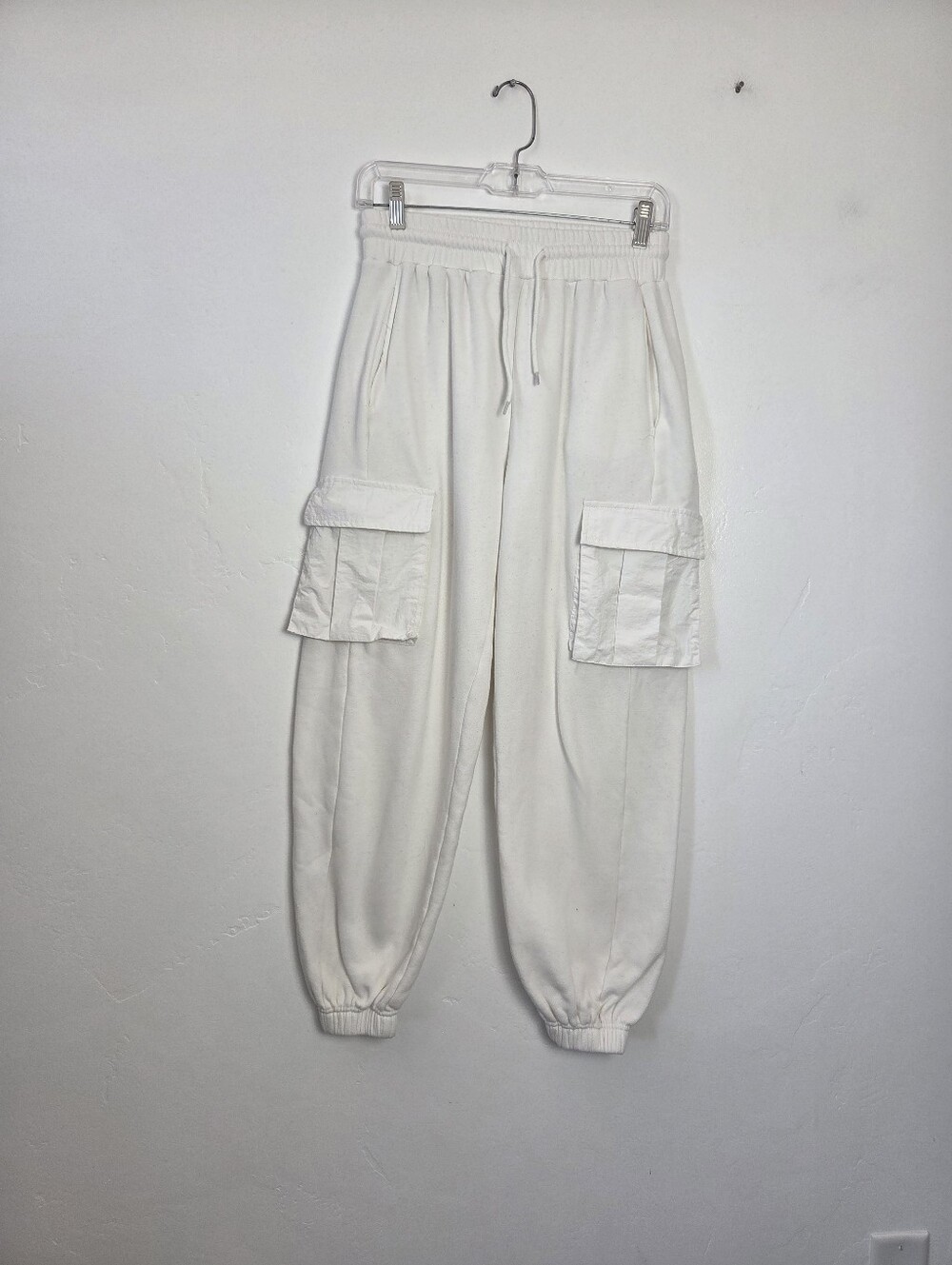 White Cargo Jogger Pants Oversized Baggy Comfy Casual Loungewear Women Small